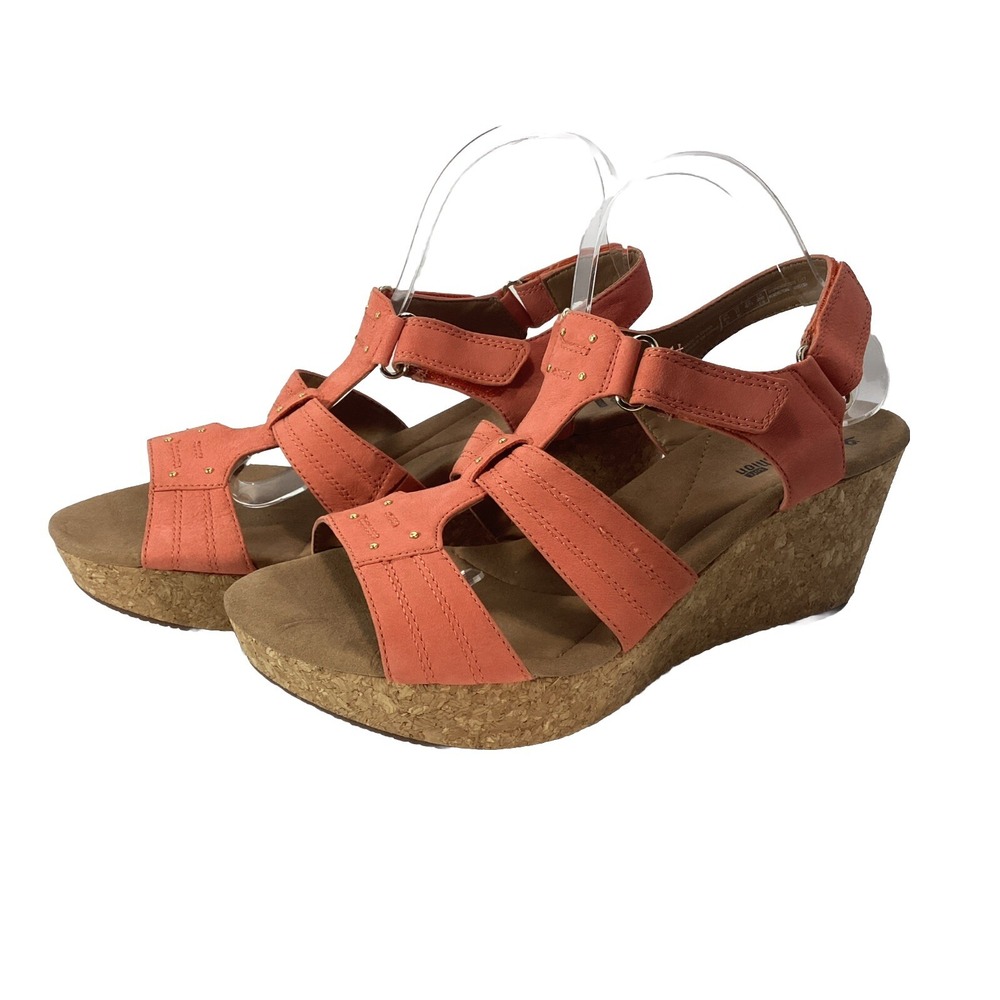 Clarks shoes Womens 11 Annadel Wedge Sandal Orange Mango Cork Coral